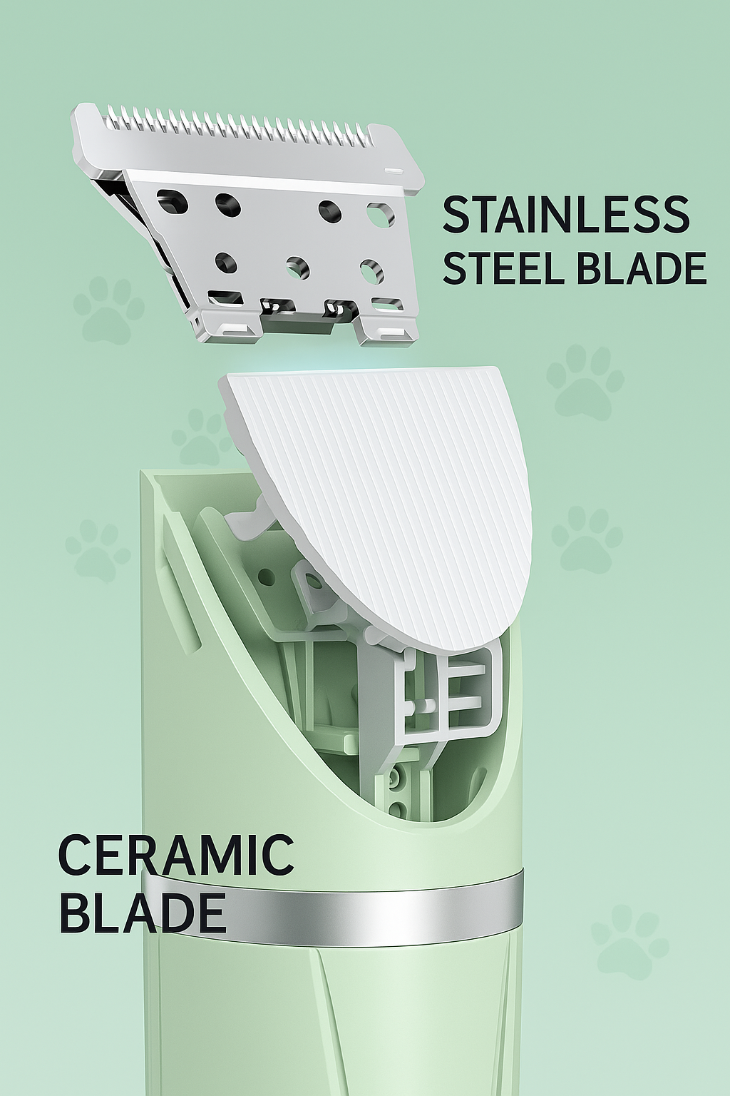 Safe pet grooming kit with detachable heads