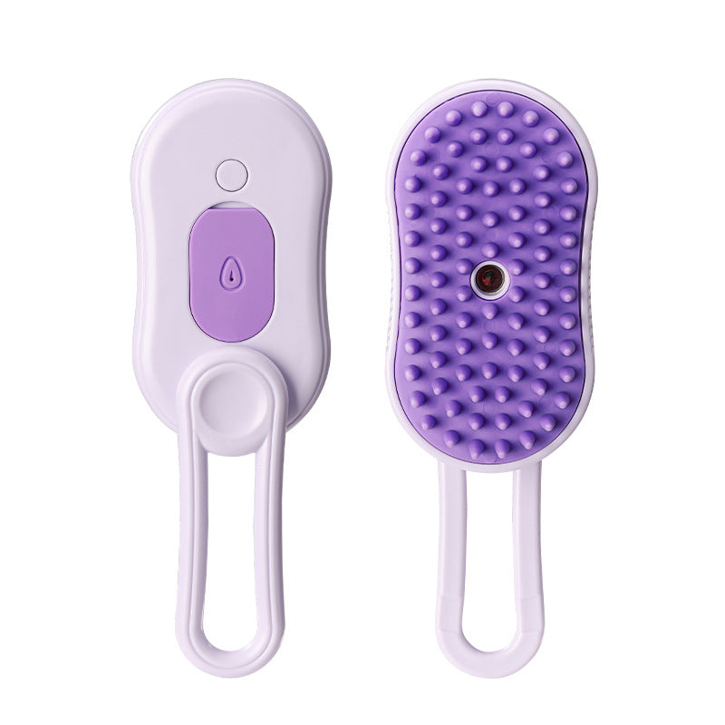 Steam brush gently massages pets while cleaning loose hair
