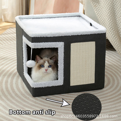 Double-layer cat bed portable and soft