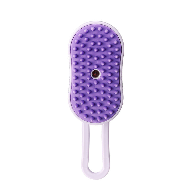 Steam brush gently massages pets while cleaning loose hair
