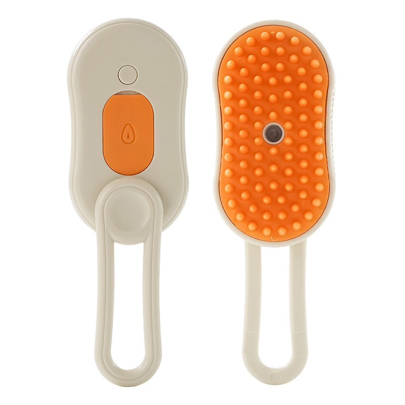 Pet grooming brush with steam function to de-shed and detangle fur
